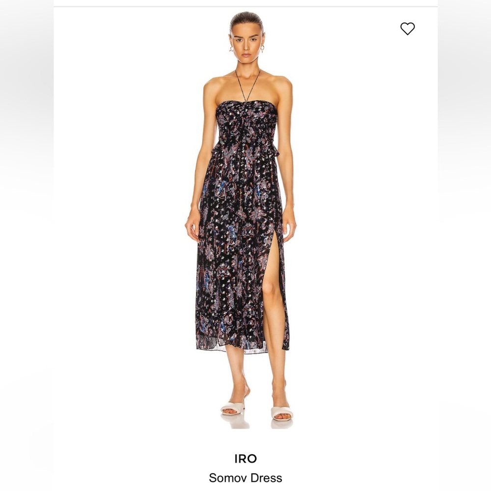New! IRO Somov Paisley Lurex Jacquard Halter Midi Dress in Blue Sz 0 $585